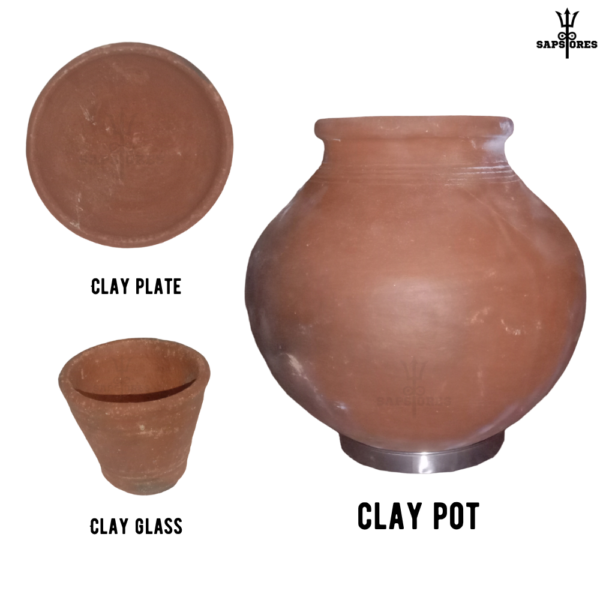 Clay Pot for Storing Water - Perfect for Home Decor+clay plate + clay glass - Image 3